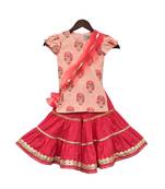 Peach Printed Kurti with Coral Sharara