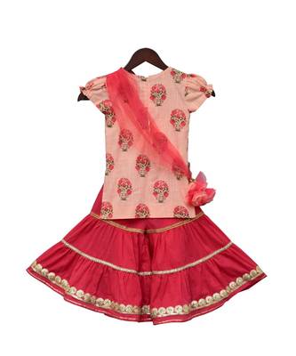 Peach Printed Kurti with Coral Sharara 2