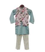 Baby Pink Printed Kurti with Ice Blue Kurta & Pant