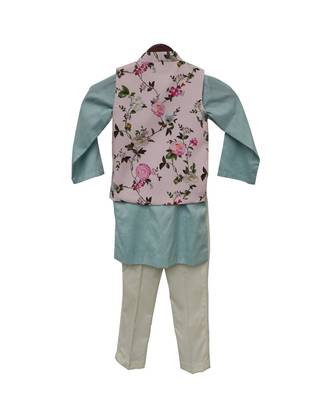 Baby Pink Printed Kurti with Ice Blue Kurta & Pant 2