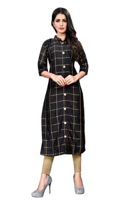 Black Raw Silk Checkered Patterned Kurtis 1