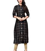 Black Raw Silk Checkered Patterned Kurtis