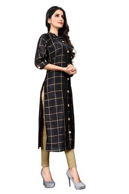 Black Raw Silk Checkered Patterned Kurtis 3