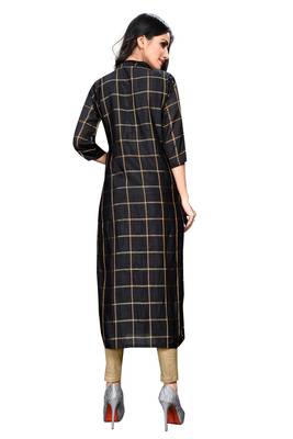 Black Raw Silk Checkered Patterned Kurtis 4