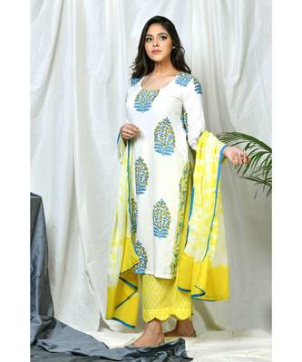 Nigaar Block print set with tye dye dupatta and scalloped pallazos 2