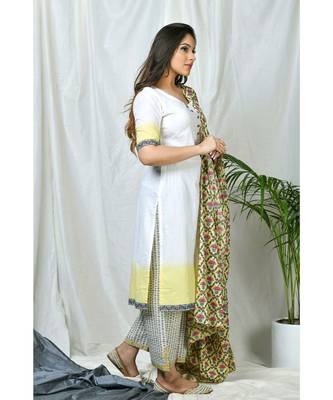 Lotus Block Print Dupatta with Suit Set 3
