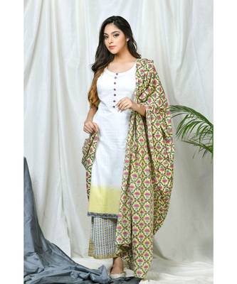 Lotus Block Print Dupatta with Suit Set 4