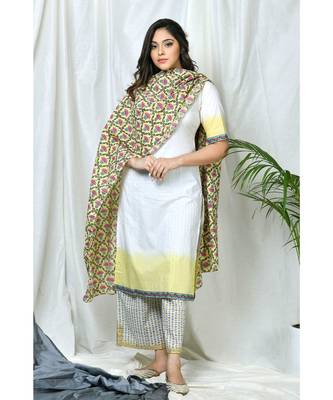 Lotus Block Print Dupatta with Suit Set 5