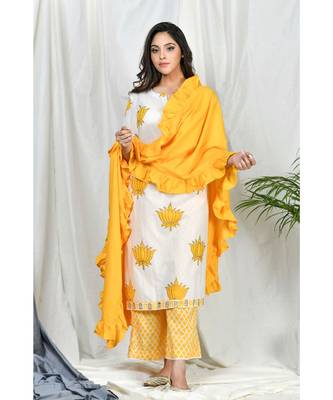 Sabiha Block Print Set with ruffle dupatta 1