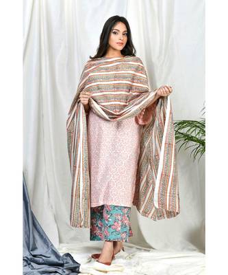 Qasira Suit set with Stripe Block print dupatta 3