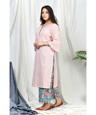 Qasira Suit set with Stripe Block print dupatta 4