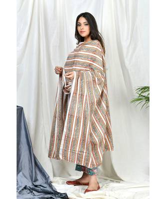 Qasira Suit set with Stripe Block print dupatta 5