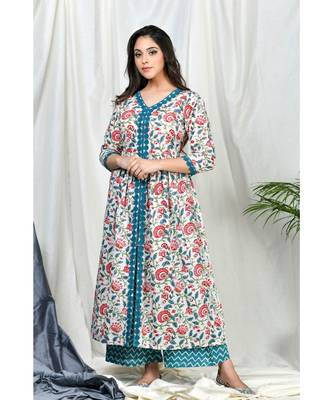 Yasira Coordinate  Set with Teal Block print dupatta 3