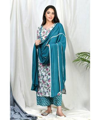 Raeesa Suit set with Teal lace dupatta 1