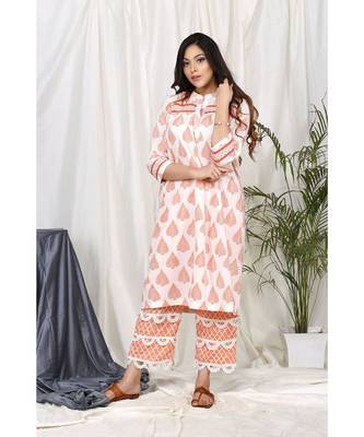 Naznee Orange  Leave Set with Scallop Lace Pants 1