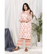 Naznee Orange  Leave Set with Scallop Lace Pants