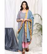 Faeehza Grey Set with Frill Dupatta