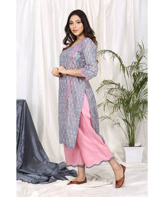 Faeehza Grey Set with scalloped palaazo 4