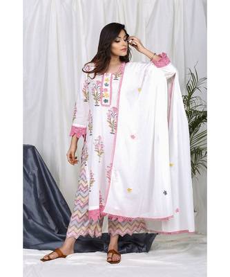 Iffat Block Set with Applique Floral dupatta 1
