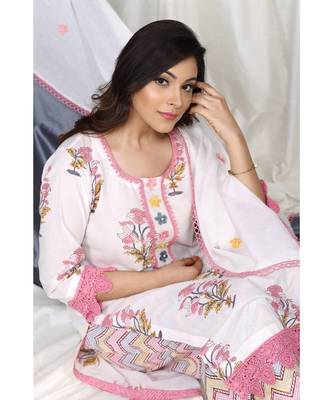 Iffat Block Set with Applique Floral dupatta 5
