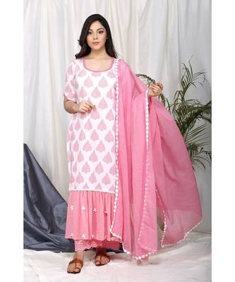 Madiha Frill Set with Eyelet embroidered pants and Dupatta 1