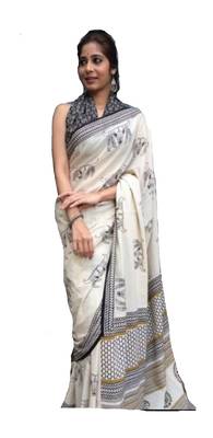 Khaatu Bagru Print Cotton Mulmul Saree With Blouse 1