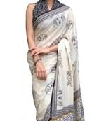 Khaatu Bagru Print Cotton Mulmul Saree With Blouse
