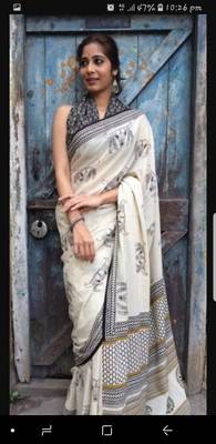 Khaatu Bagru Print Cotton Mulmul Saree With Blouse 2