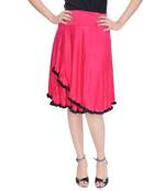 Pink Knee Length Cotton Lycra Flair Skirt