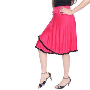 Pink Knee Length Cotton Lycra Flair Skirt 3