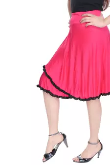 Pink Knee Length Cotton Lycra Flair Skirt