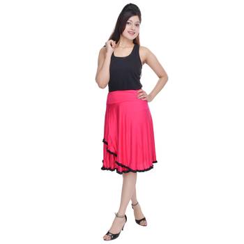 Pink Knee Length Cotton Lycra Flair Skirt 4