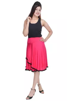 Pink Knee Length Cotton Lycra Flair Skirt