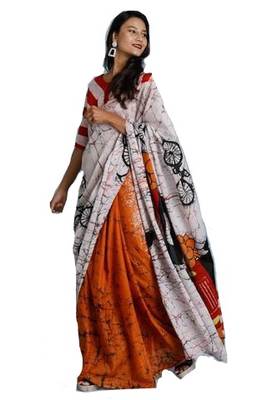 Khaatu Bagru Print Cotton Mulmul Saree With Blouse 1