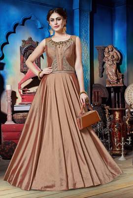 Coral Soft Silk Khatli & Hand Work with Fancy Pattern Floor Length gown 1