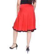 Red Knee Length Cotton Lycra Flair Skirt