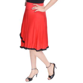 Red Knee Length Cotton Lycra Flair Skirt 2