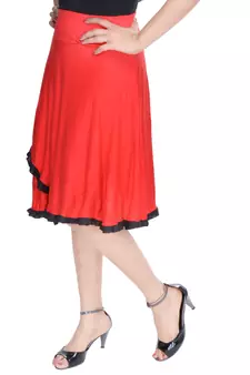 Red Knee Length Cotton Lycra Flair Skirt
