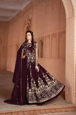 Wine embroidered net salwar 1