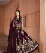 Wine embroidered net salwar