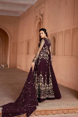 Wine embroidered net salwar 2