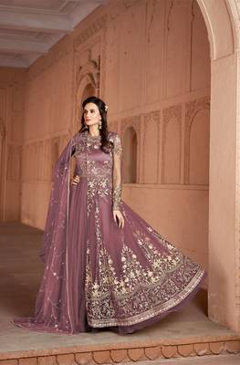 Pink embroidered net salwar 1