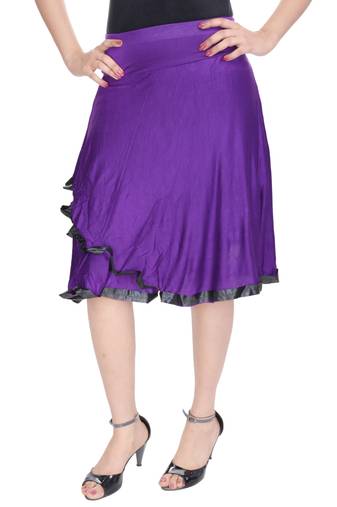Purple Knee Length Cotton Lycra Flair Skirt