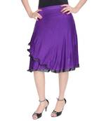 Purple Knee Length Cotton Lycra Flair Skirt