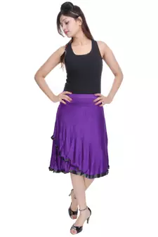 Purple Knee Length Cotton Lycra Flair Skirt