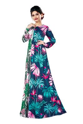 Justkartit Digital Tropical Flower Printed Casual Wear Long Maxi Gowns Dress For Women 3
