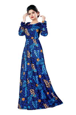 Justkartit Floral Printed Long Organic Lycra Stretchable Festive Wear Maxi Gowns Dress For Women 1