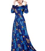Justkartit Floral Printed Long Organic Lycra Stretchable Festive Wear Maxi Gowns Dress For Women