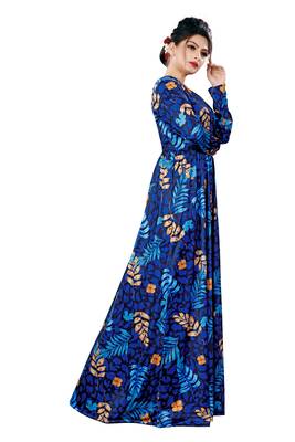 Justkartit Floral Printed Long Organic Lycra Stretchable Festive Wear Maxi Gowns Dress For Women 4