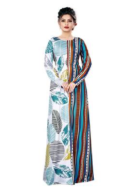 Justkartit Ladies Leaf Printed Jersey Stretchable Party Wear Long Maxi Gown Tops 2